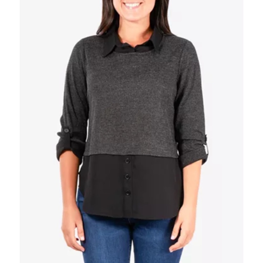 NY Collection Layered-Look Sweater Top